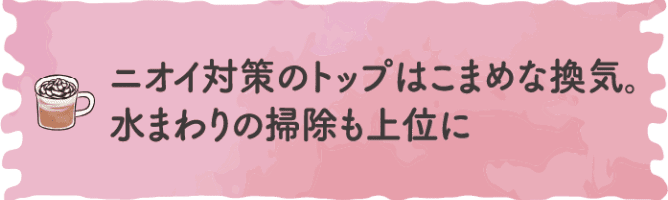 ニオイ対策のトップはこまめな換気。水まわりの掃除も上位に