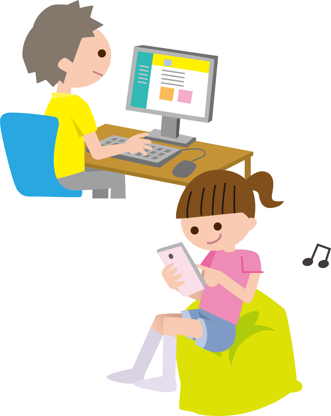 PCやスマートフォンでインターネットをしている子供　イメージ｜子どもたちの安全・安心を守るために