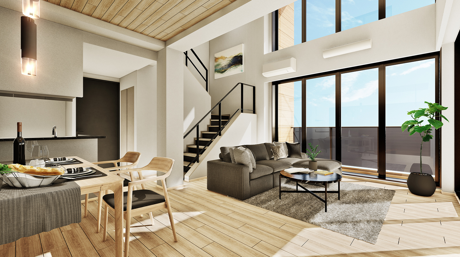 リビング・ダイニング・キッチン完成予想CG（BWMタイプ） ※設計図面を基に描き起こしたもので、形状、色見等は実際とは異なります。