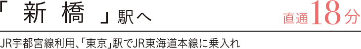 「新橋」駅へ直通18分　JR宇都宮線利用、「東京」駅でJR東海道本線に乗入れ