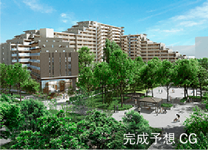 既存樹を残した幅5m以上の緑地帯