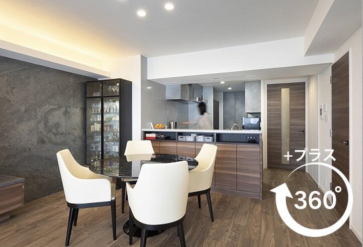 オーダーキッチンやオーダー洗面化粧台を採用したリフォーム・リノベーション事例。間接照明や石を使った壁面で高級仕様に。