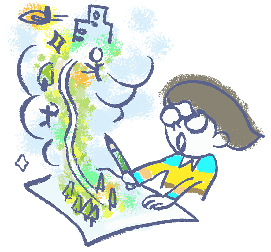 街の絵を描くこども
