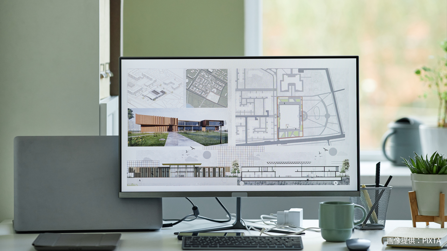 パソコンに写る建物の図面